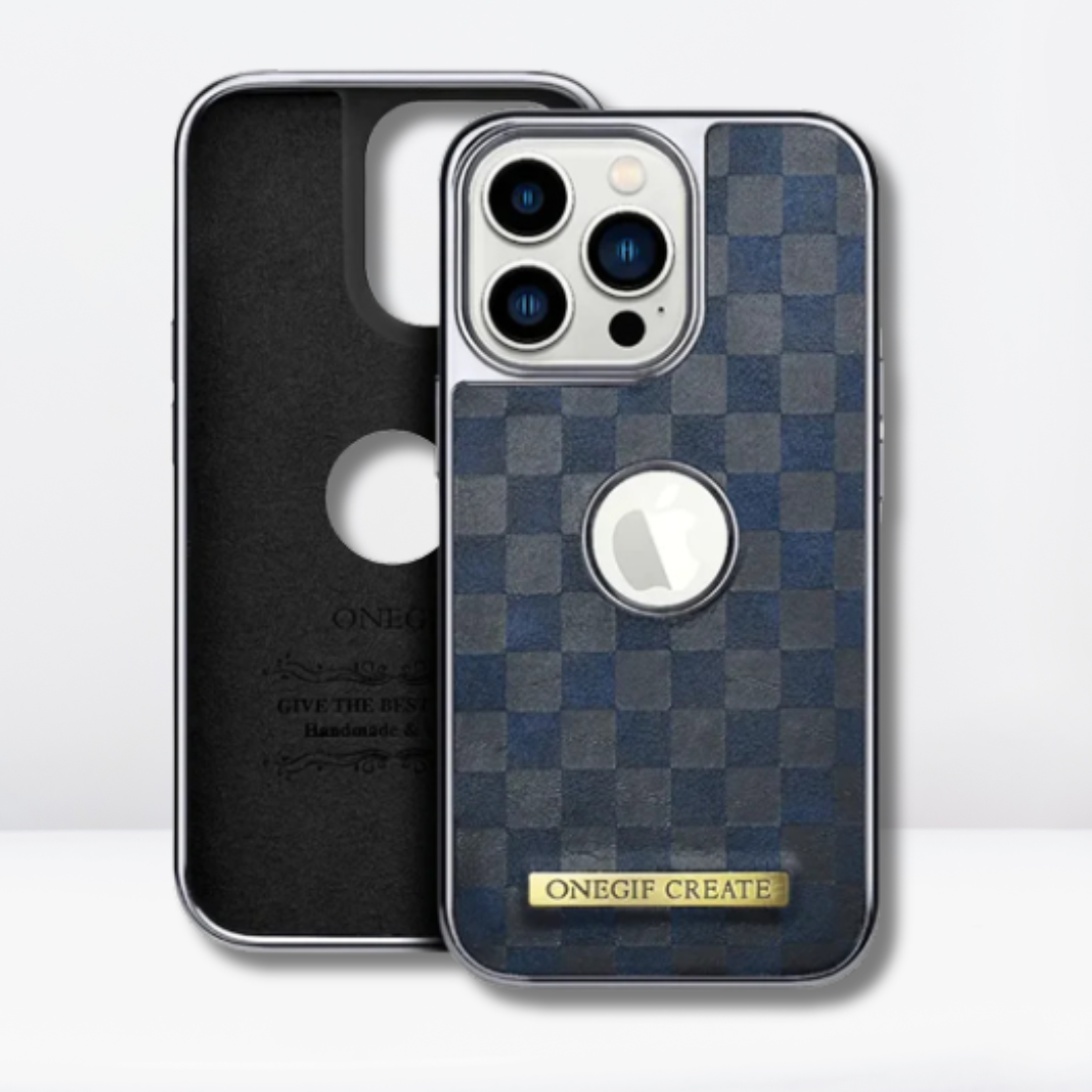 OneGif PU Leather Back Case with Logo Cut View for iPhone (Blue)