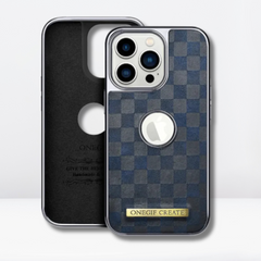 OneGif PU Leather Back Case with Logo Cut View for iPhone (Blue)