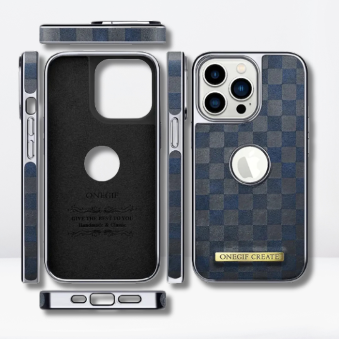 OneGif PU Leather Back Case with Logo Cut View for iPhone (Blue)