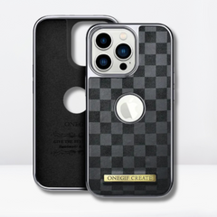 OneGif PU Leather Back Case with Logo Cut View for iPhone (Black)