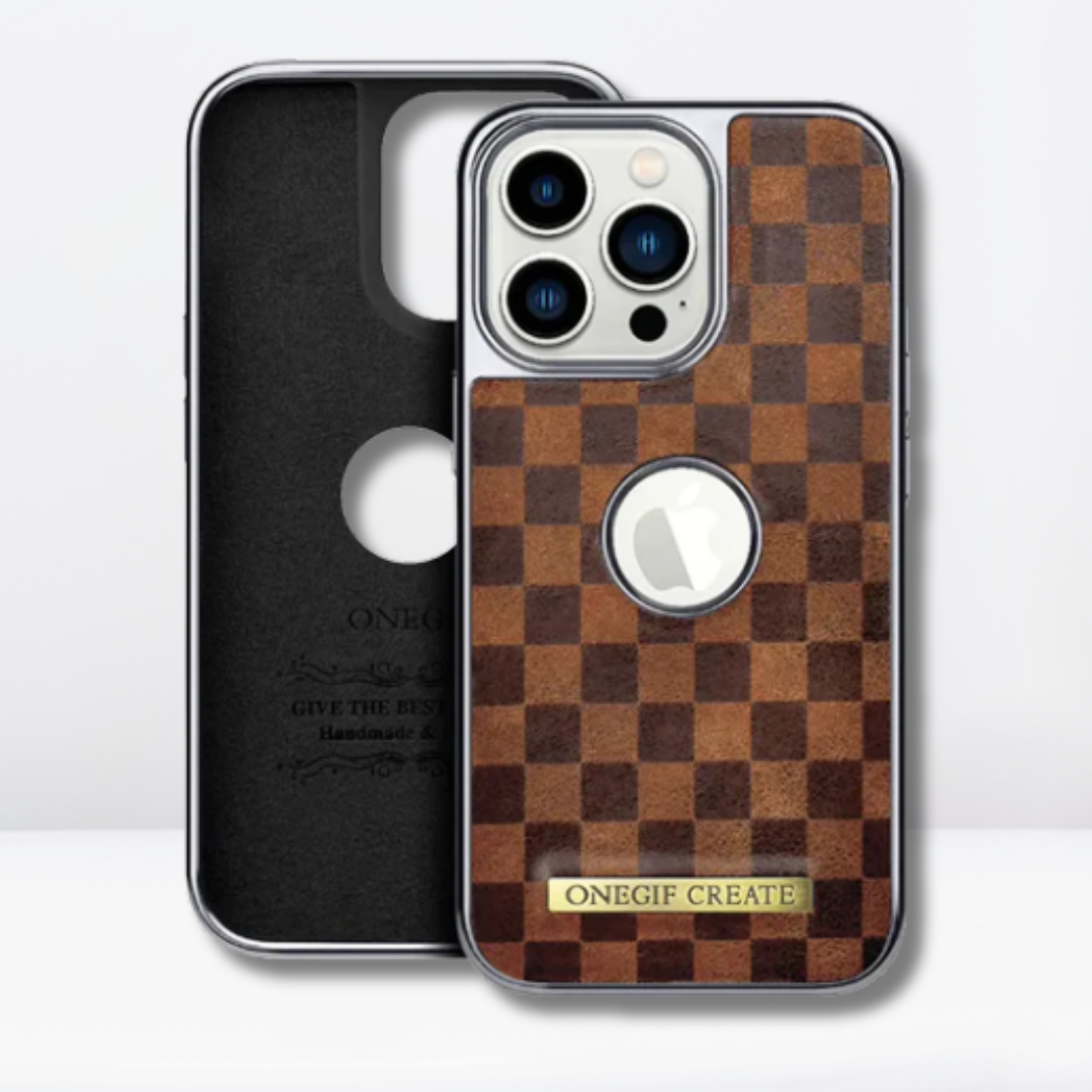 OneGif PU Leather Back Case with Logo Cut View for iPhone (Brown)