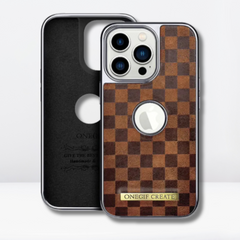 OneGif PU Leather Back Case with Logo Cut View for iPhone (Brown)