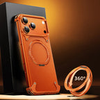 Protective Apple iPhone Back Cover - Luxury iPhone Frameless Armored Case with Leather Texture And Kickstand - Style 11