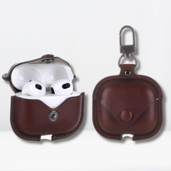 PU Leather Portable AirPods 3 Case (Dark Brown Color)