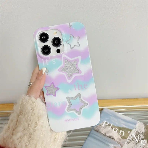 Pastel Glitter Star TPU iPhone Case – Soft Lavender & Sky Aesthetic