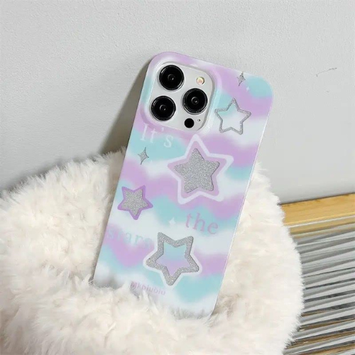 Pastel Glitter Star TPU iPhone Case – Soft Lavender & Sky Aesthetic
