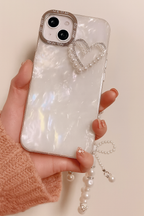 Protective Apple iPhone Back Cover - Pearl Heart Luxury iPhone Case – Elegant Shockproof TPU Cover with Camera Protection - Style 3