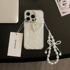 Pearl Heart Luxury iPhone Case – Elegant Shockproof TPU Cover with Camera Protection
