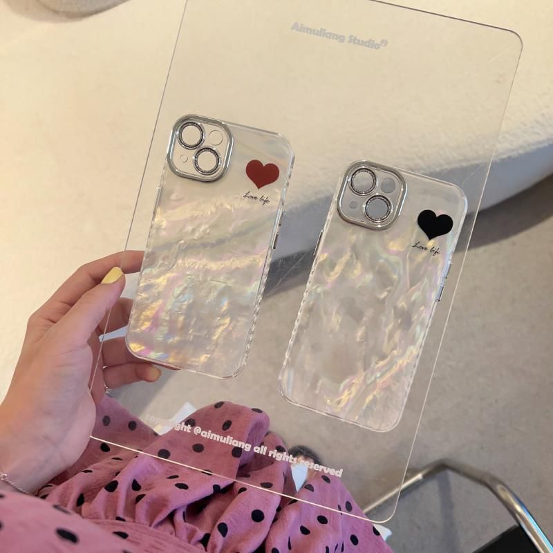 Pearlescent Heart iPhone Case – Iridescent Protective Cover (Red & Black Heart)