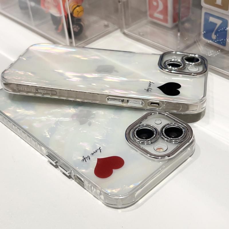 Pearlescent Heart iPhone Case – Iridescent Protective Cover (Red & Black Heart)