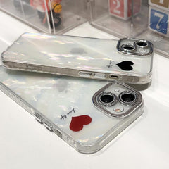 Pearlescent Heart iPhone Case – Iridescent Protective Cover (Red & Black Heart)