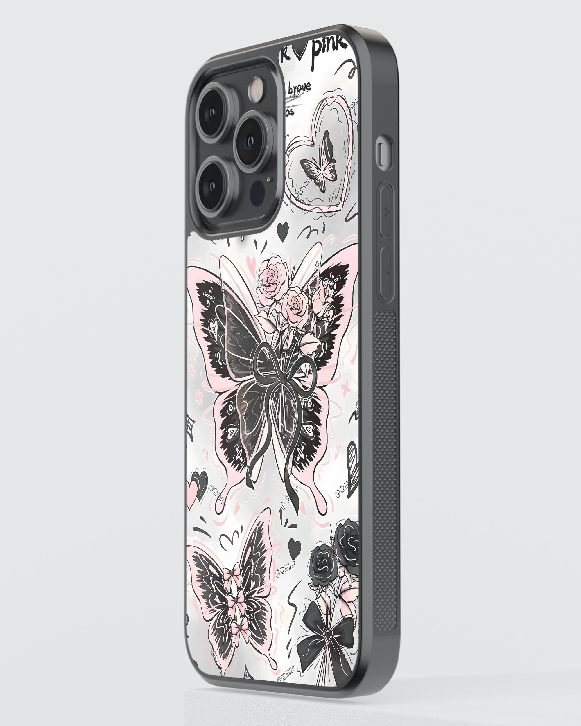 Girls Aesthetic Mobile Cover (Black Pink Butterfly) Mobile Case by CoverMeUp - Style 3