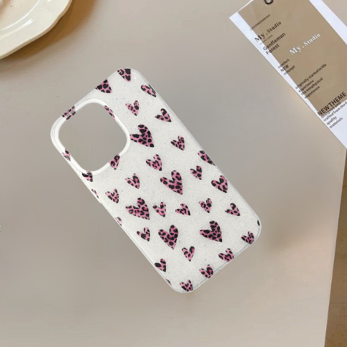 Pink Leopard Heart Print Phone Case – TPU Cover for iPhone