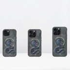 Nimmy Premium Embroidered Leather Case - Premium 3D Embroidered Fantasy Animal Series Leather MagSafe Case for iPhone 15 Series( Black Dragon) - Style 3
