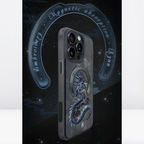 Nimmy Premium Embroidered Leather Case - Premium 3D Embroidered Fantasy Animal Series Leather MagSafe Case for iPhone 15 Series( Black Dragon)