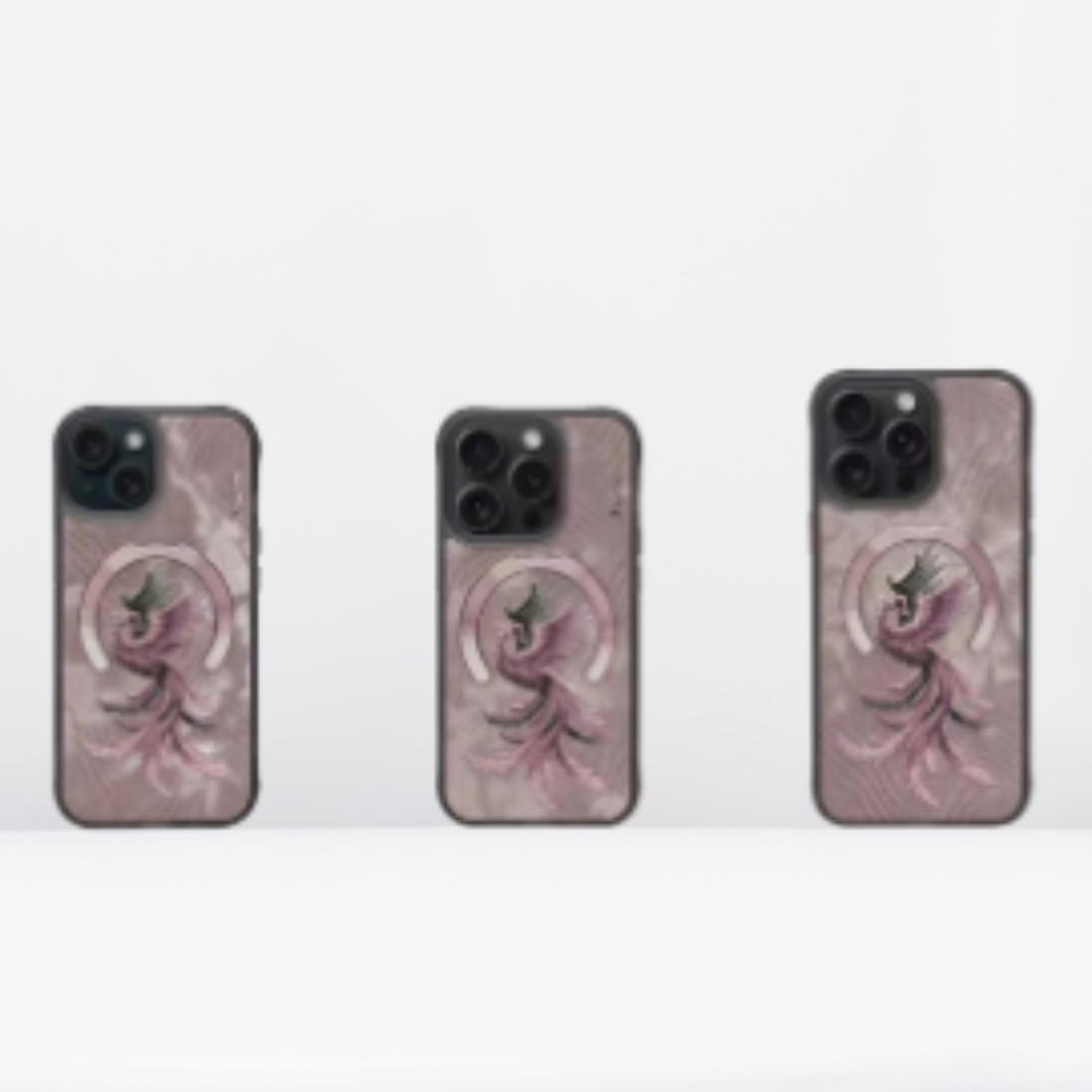 Premium 3D Embroidered Fantasy Animal Series Leather MagSafe Case for iPhone 15 Series( Phoenix)