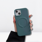 Protective Apple iPhone Back Cover - Premium Leather Magfit Wireless Charging Case for iPhone (Sea Green)