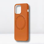 Protective Apple iPhone Back Cover - Premium Leather Magfit Wireless Charging Case for iPhone (Golden Brown) - Style 2