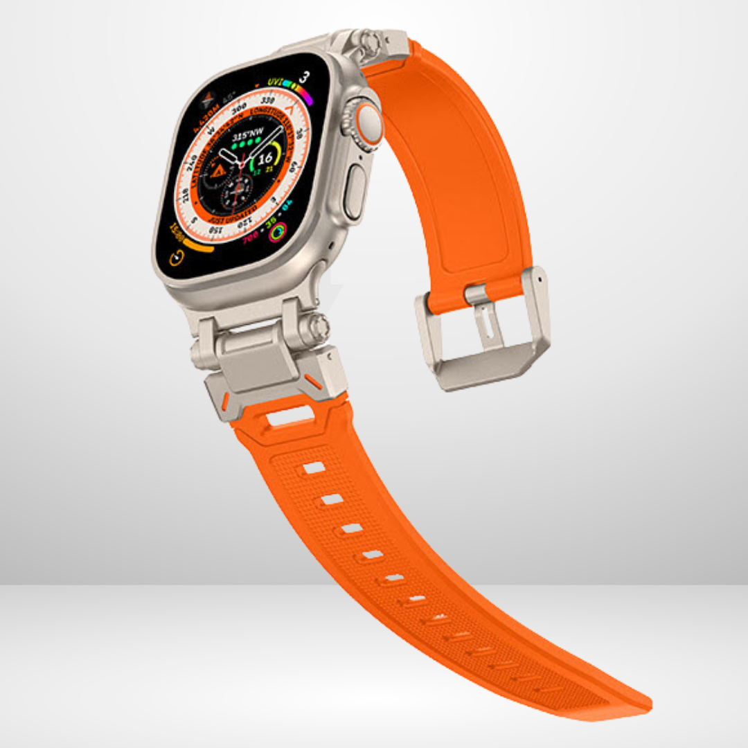 Premium Rubber Ultra Interlock Strap for iWatch 42/44/45/49 MM (ORANGE) Mobile Case by CoverMeUp - Style 3