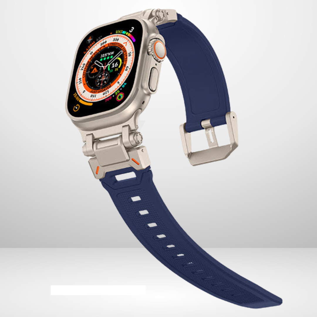 Premium Rubber Ultra Interlock Strap for iWatch 42/44/45/49 MM (BLUE) Mobile Case by CoverMeUp - Style 3