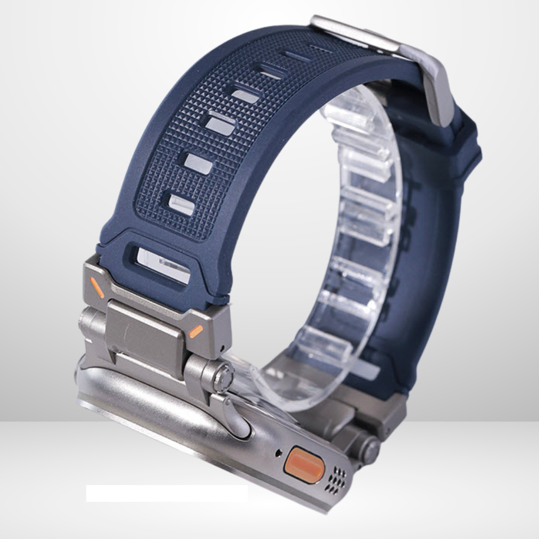 Premium Rubber Ultra Interlock Strap for iWatch 42/44/45/49 MM (BLUE) Mobile Case by CoverMeUp - Style 5