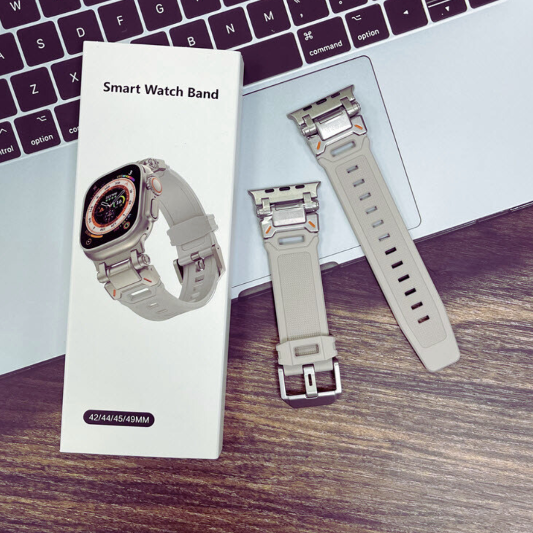 Premium Rubber Ultra Interlock Strap for iWatch 42/44/45/49 MM (GREY) Mobile Case by CoverMeUp - Style 6