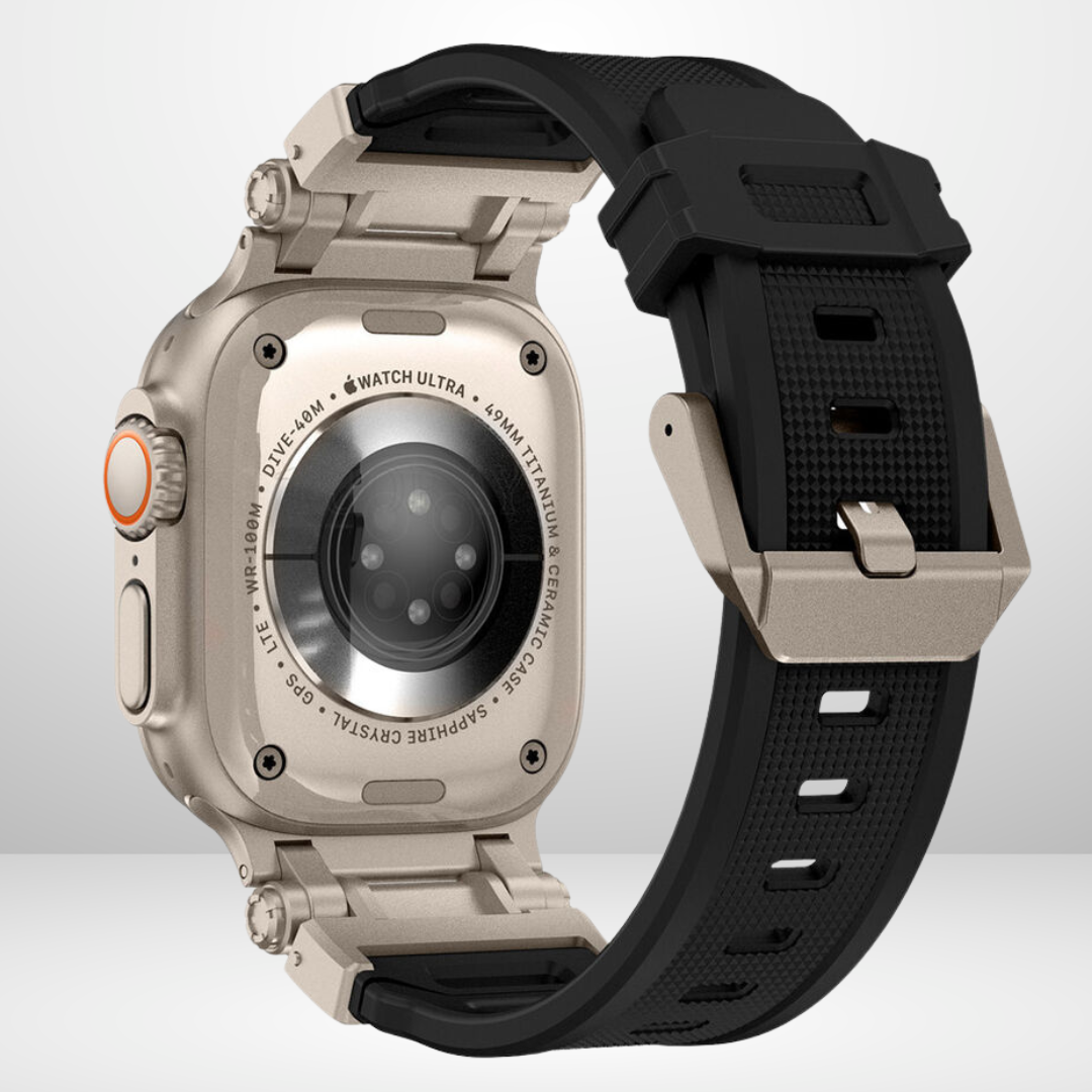 Premium Rubber Ultra Interlock Strap for iWatch 42/44/45/49 MM (BLACK) Mobile Case by CoverMeUp - Style 4