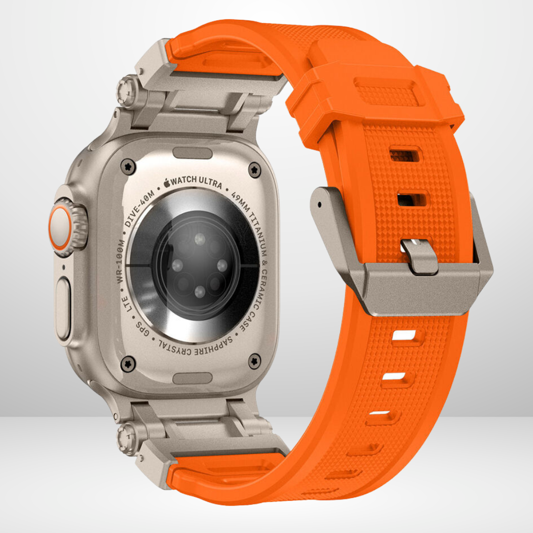 Premium Rubber Ultra Interlock Strap for iWatch 42/44/45/49 MM (ORANGE) Mobile Case by CoverMeUp - Style 5