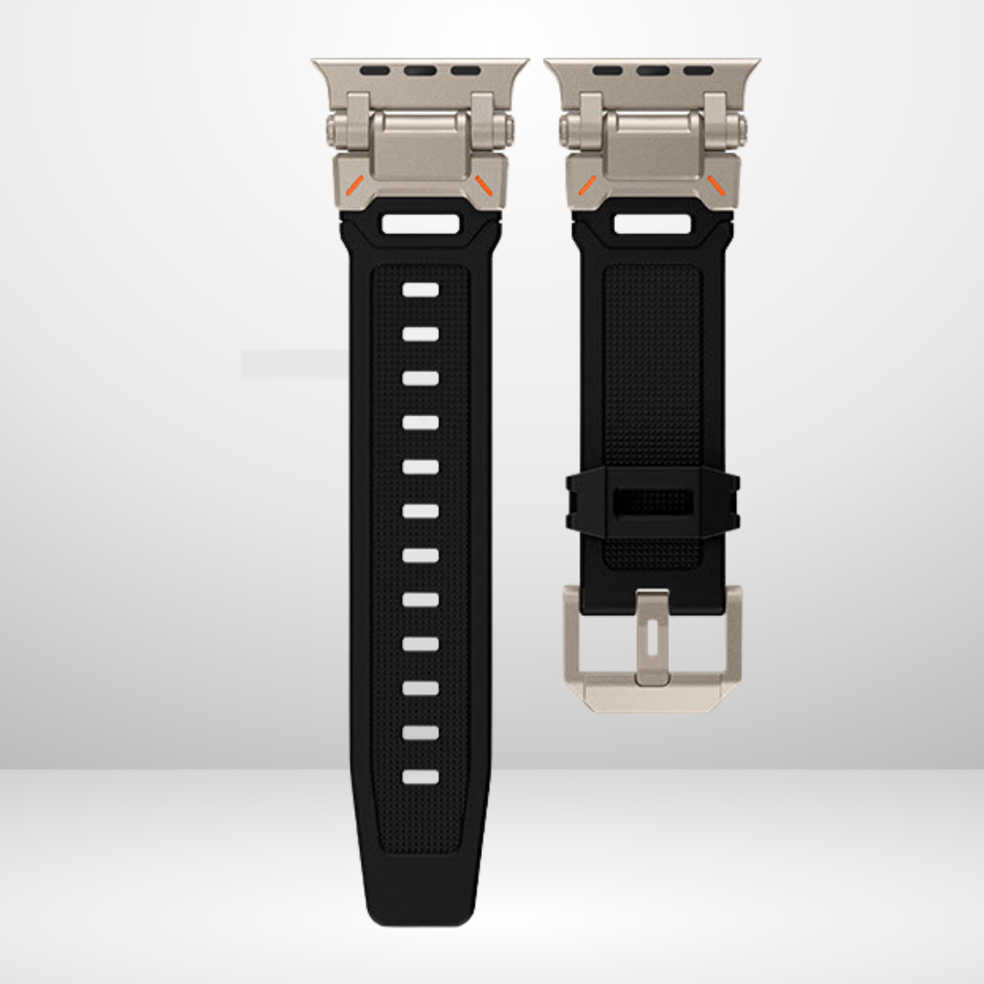 Premium Rubber Ultra Interlock Strap for iWatch 42/44/45/49 MM (BLACK) Mobile Case by CoverMeUp - Style 2