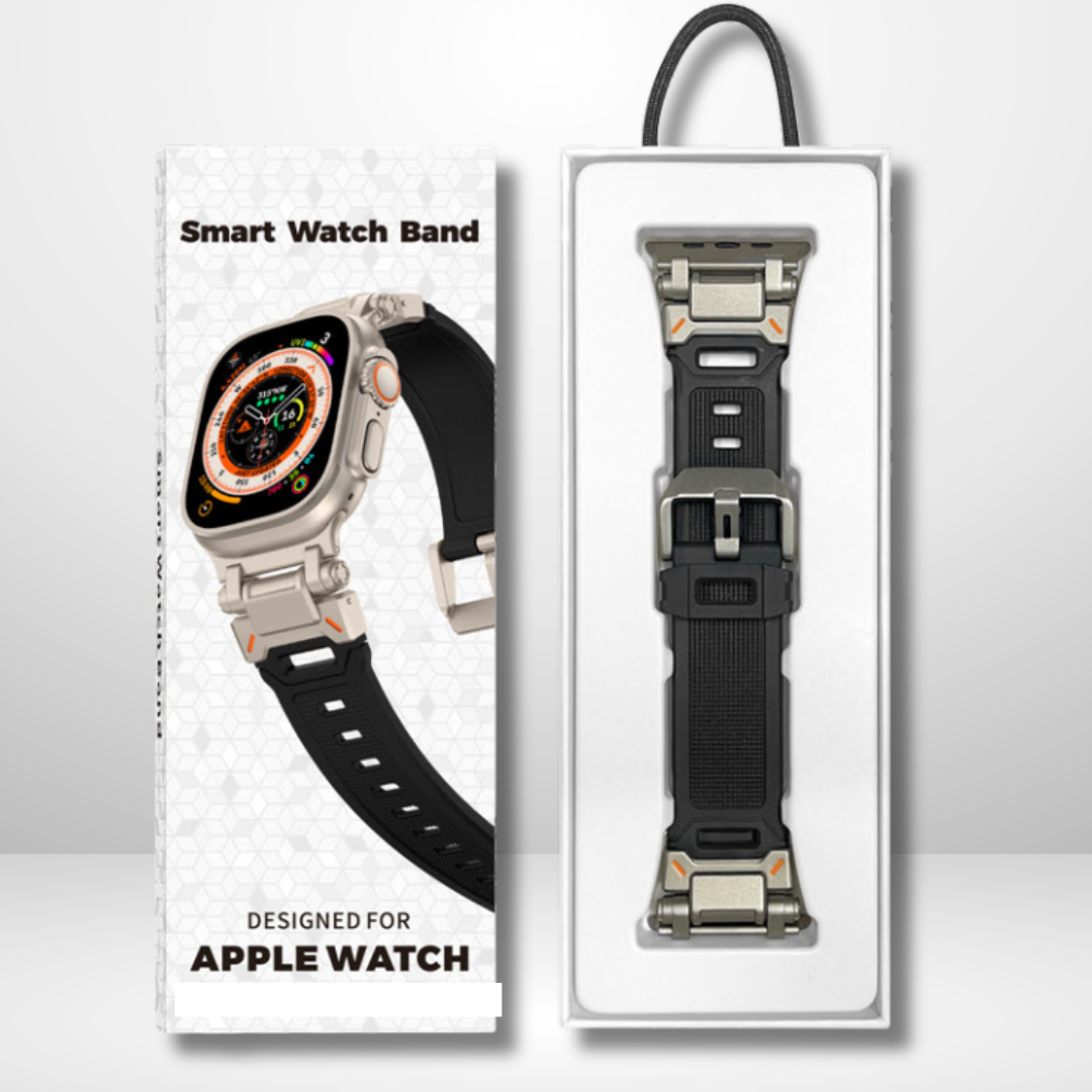 Premium Rubber Ultra Interlock Strap for iWatch 42/44/45/49 MM (BLACK) Mobile Case by CoverMeUp - Style 5