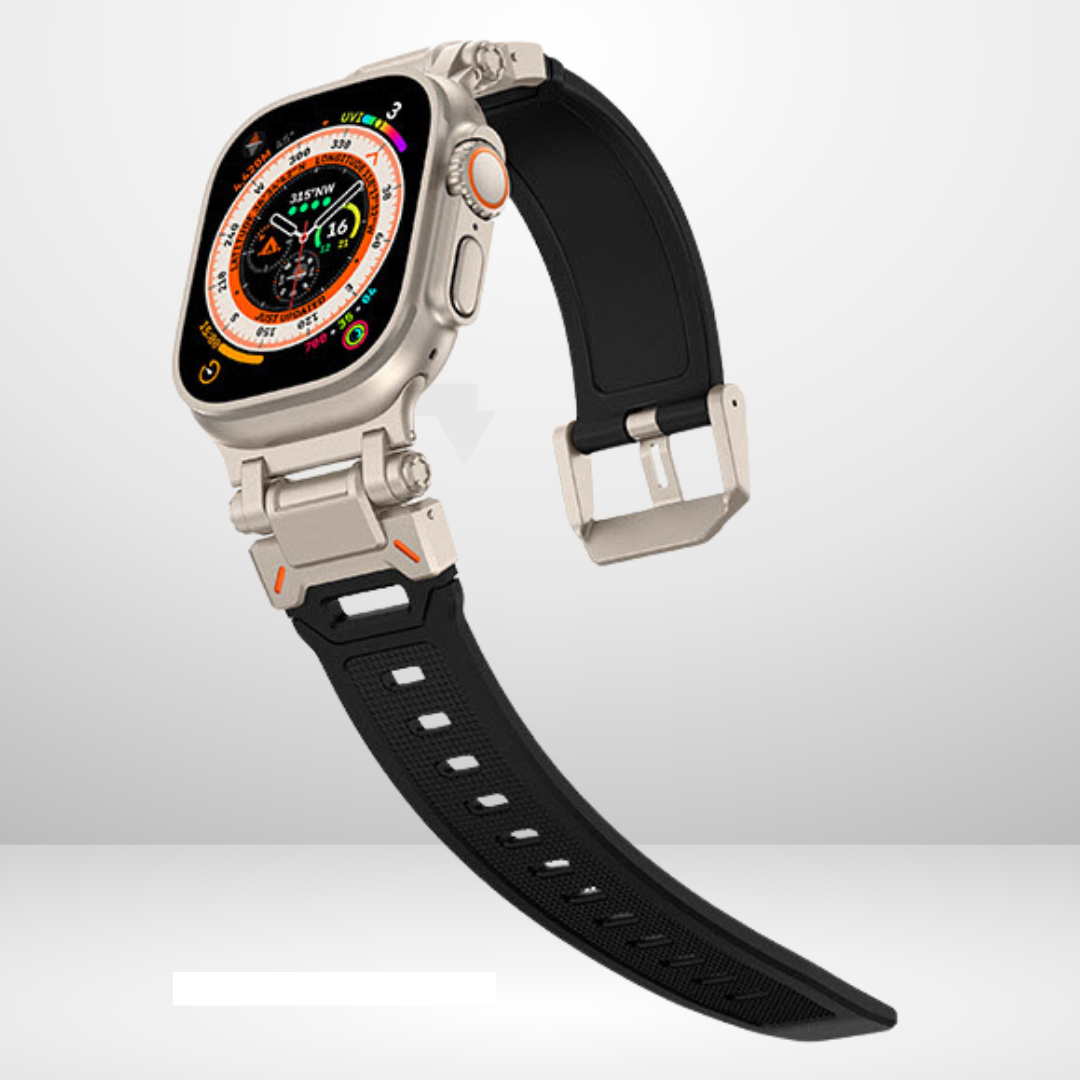 Premium Rubber Ultra Interlock Strap for iWatch 42/44/45/49 MM (BLACK) Mobile Case by CoverMeUp - Style 3