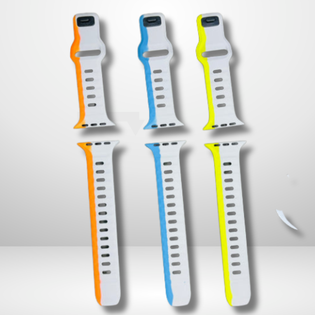Premium Silicone Duo Color Strap for iWatch 42/44/45/49 MM (BLUE) Mobile Case by CoverMeUp - Style 3