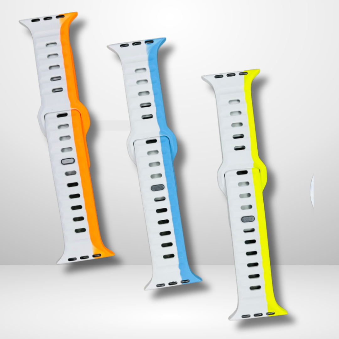 Premium Silicone Duo Color Strap for iWatch 42/44/45/49 MM (NEON) Mobile Case by CoverMeUp - Style 4