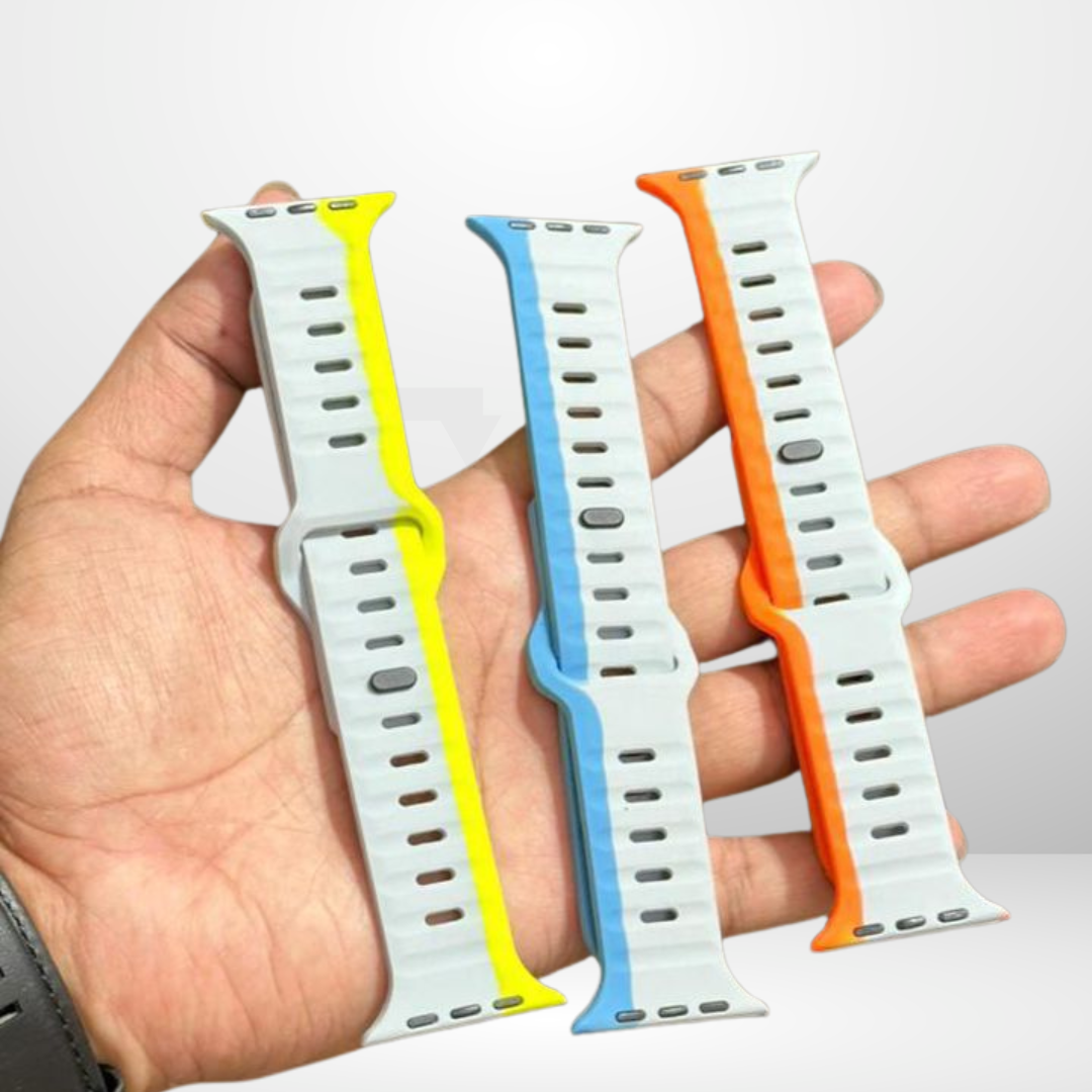 Premium Silicone Duo Color Strap for iWatch 42/44/45/49 MM (NEON) Mobile Case by CoverMeUp - Style 3