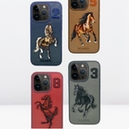 Nimmy Premium Embroidered Leather Case - US POLO Leather Boris Series Case for iPhone 15 Series (Titanium Grey) - Style 2