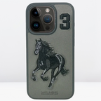 Nimmy Premium Embroidered Leather Case - US POLO Leather Boris Horse Series Case for iPhone 16 Series ( Black)