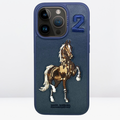 US POLO Leather Boris Horse Series Case for iPhone 16 Series (Blue)