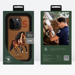 US POLO Leather Boris Horse Series Case for iPhone 16 Series (Blue)