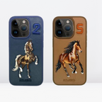 Nimmy Premium Embroidered Leather Case - US POLO Leather Boris Horse Series Case for iPhone 16 Series (Blue) - Style 4