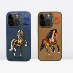 US POLO Leather Boris Horse Series Case for iPhone 16 Series (Blue)