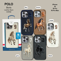 US POLO Leather Boris Horse Series Case for iPhone 16 Series (Cream)