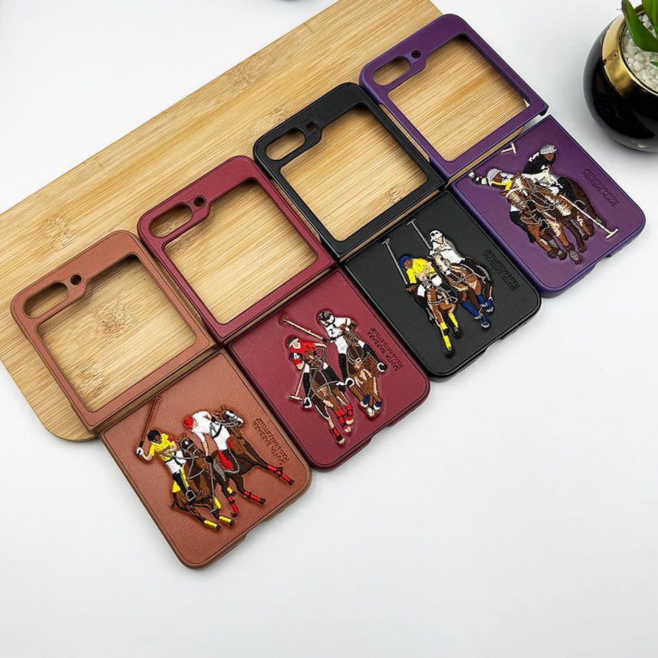 Premium Polo-Embroidered Leather Case for Samsung Z Flip 5