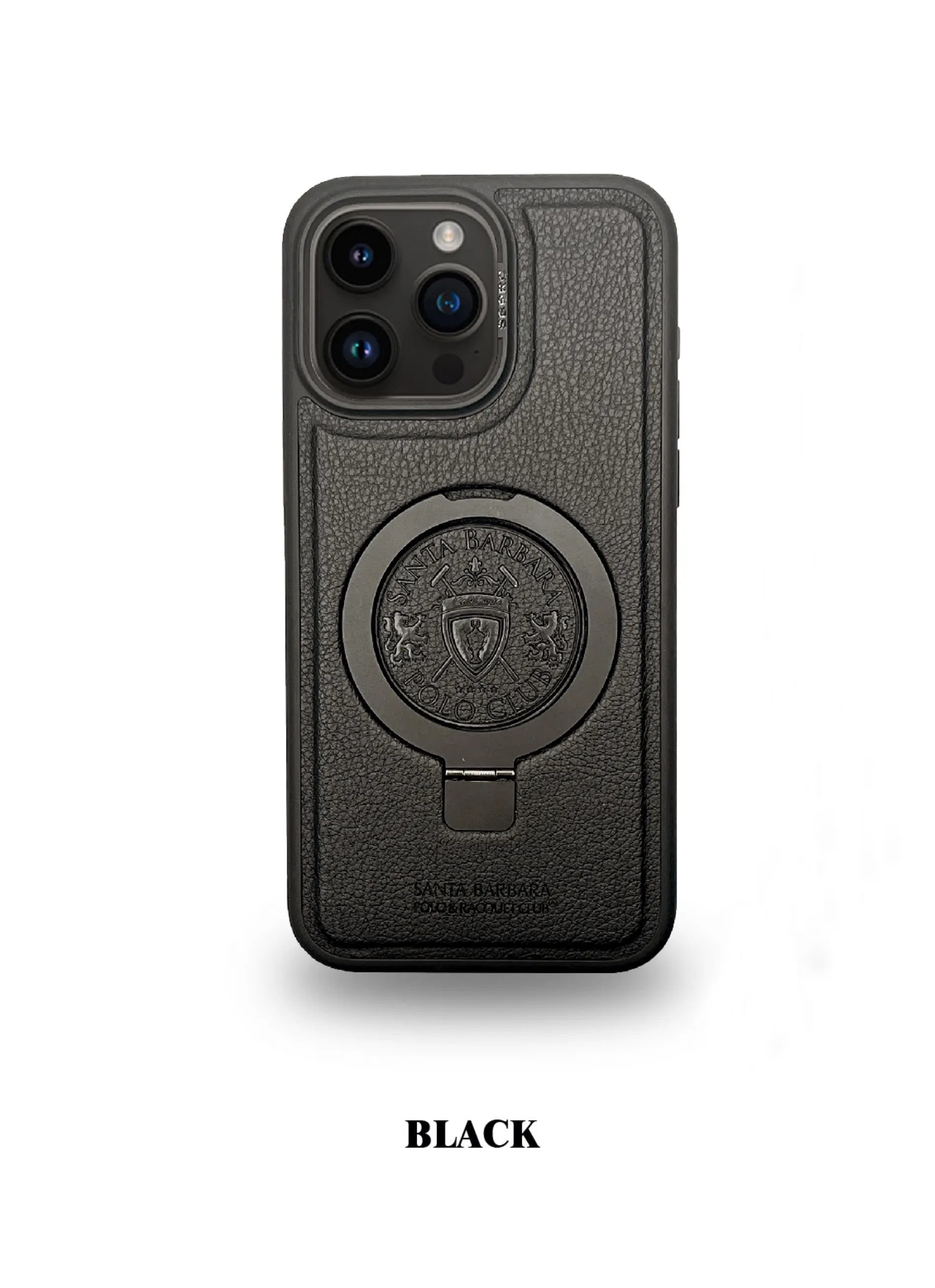 Santa Barbara Polo Primo Series with Magsafe Stand Leather Back Cover iPhone 15 Pro (Black)