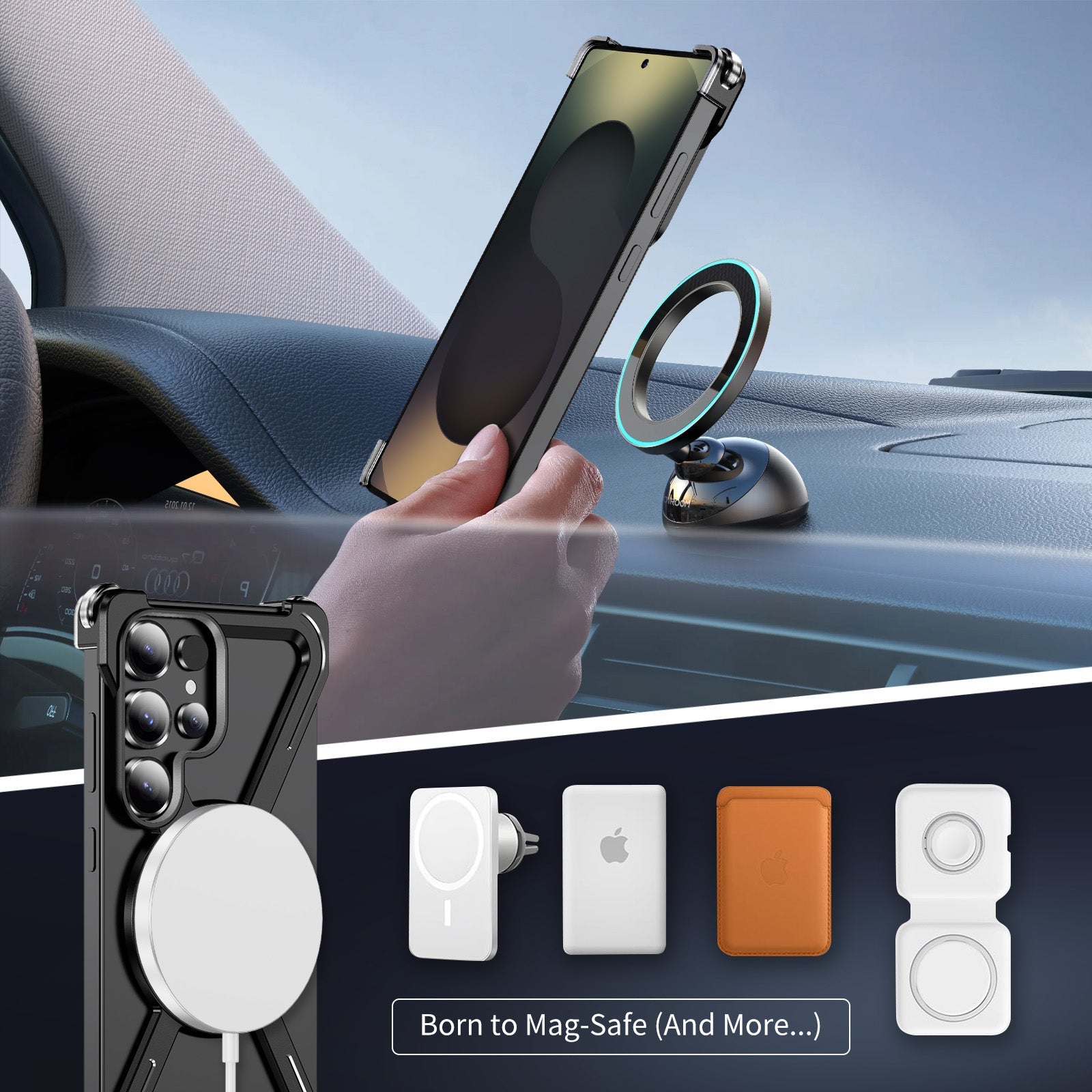 Samsung Galaxy S26 Ultra Frameless Metal Bumper Case with Magsafe & 360° Rotatable Ring & Kickstand - Desert Mobile Case by CoverMeUp - Style 8