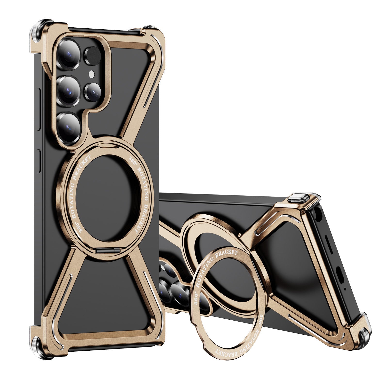 Samsung Galaxy S25 Ultra Frameless Metal Bumper Case with Magsafe & 360° Rotatable Ring & Kickstand - Desert Mobile Case by CoverMeUp - Style 2