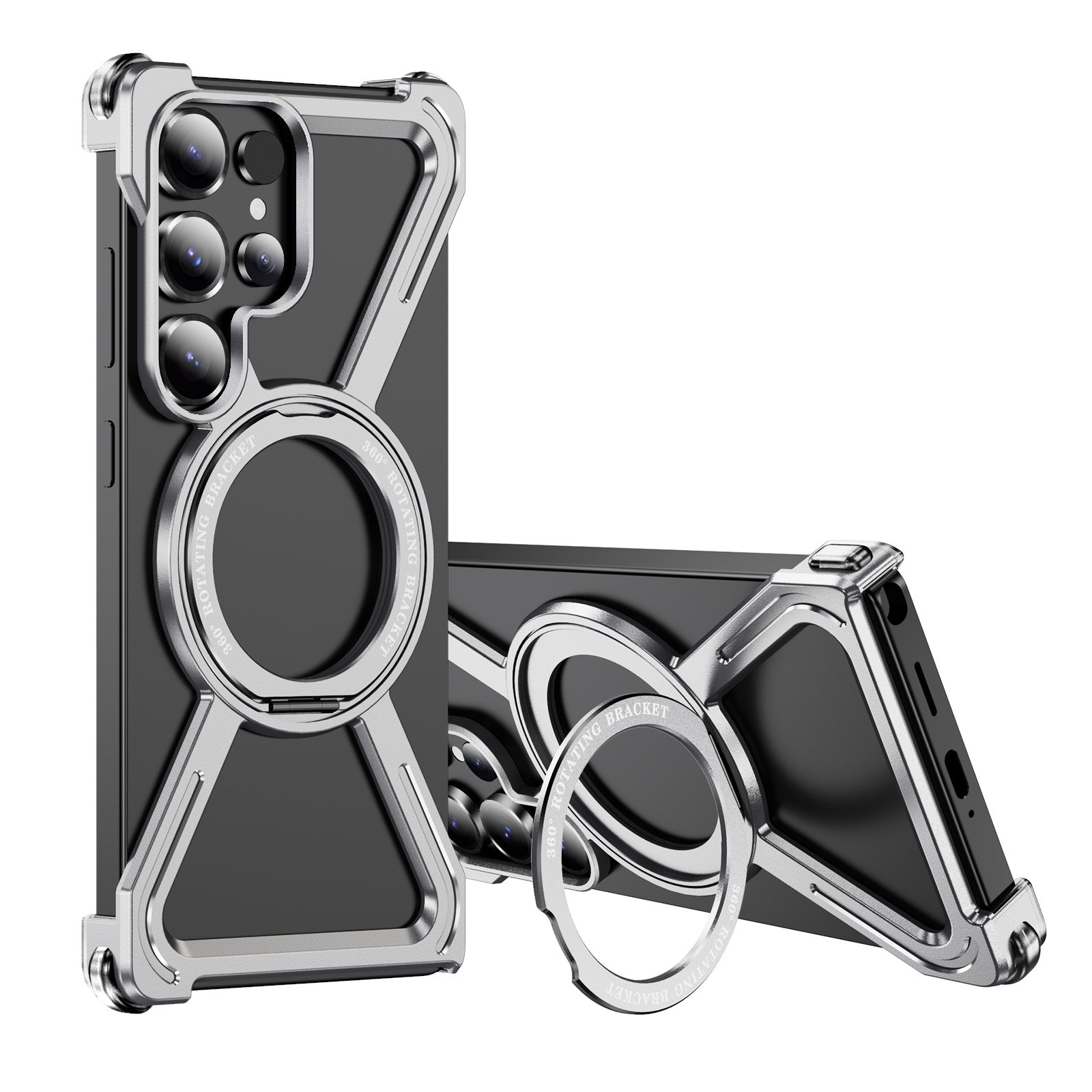 Samsung Galaxy S25 Ultra Frameless Metal Bumper Case with Magsafe & 360° Rotatable Ring & Kickstand - Titanium Mobile Case by CoverMeUp - Style 2