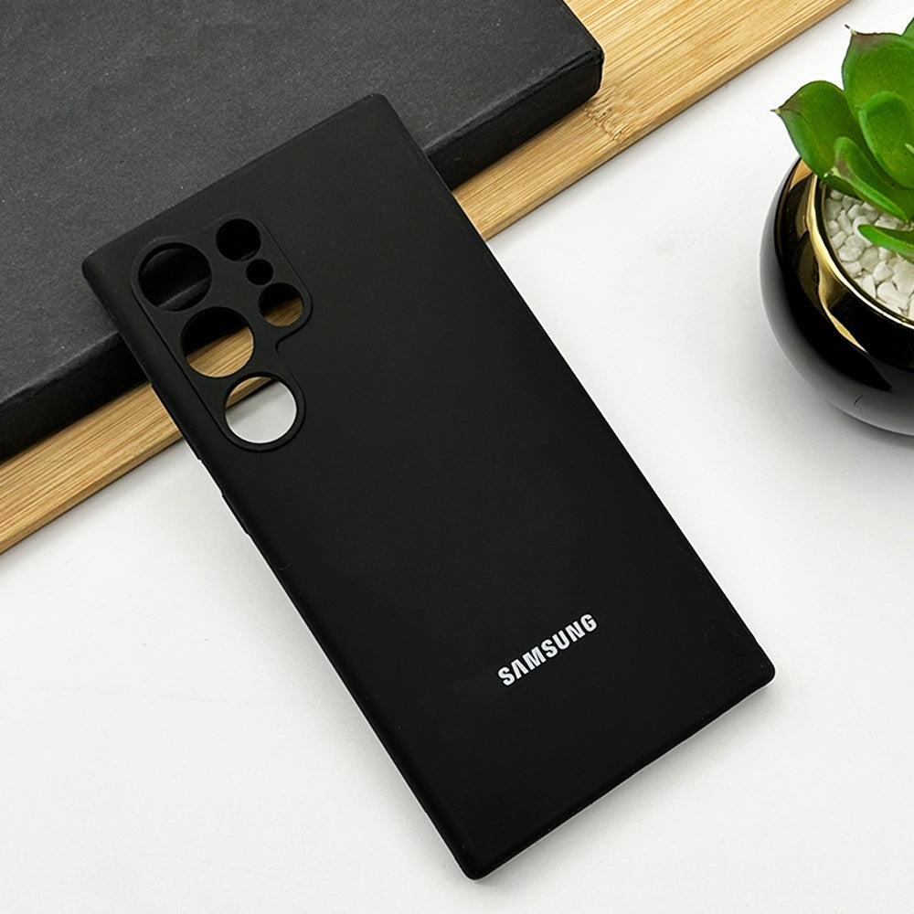 Samsung Galaxy S24 Ultra Liquid Silicon Case With Logo- Black Mobile Case by CoverMeUp