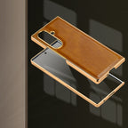 Samsung Galaxy Fold7 Gold Plating Leather Case with Front Glass Protector