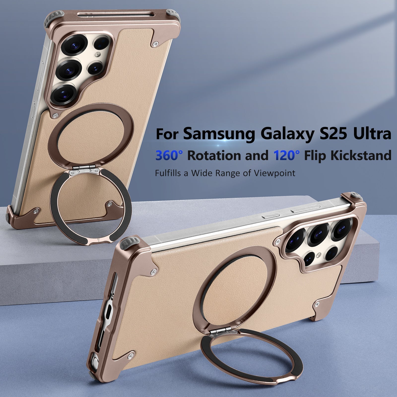 Samsung Galaxy S25 Ultra Framless Metal Bumper Case with Magsafe & 360 Kickstand - Black Mobile Case by CoverMeUp - Style 3