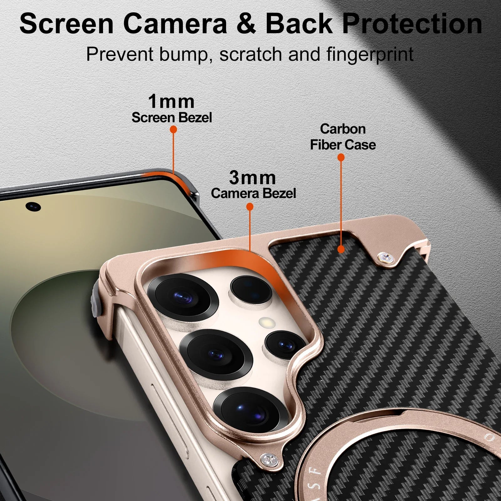 Samsung Galaxy S25 Ultra Framless Carbon Metal Bumper Case with Magsafe & 360 Stand - Desert Mobile Case by CoverMeUp - Style 4